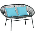 OUTSUNNY - Banc de jardin 2 places design Acapulco 2 coussins métal résine filaire noir - vignette