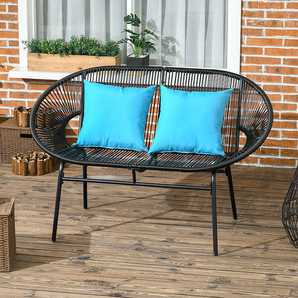 OUTSUNNY - Banc de jardin 2 places design Acapulco 2 coussins métal résine filaire noir - large