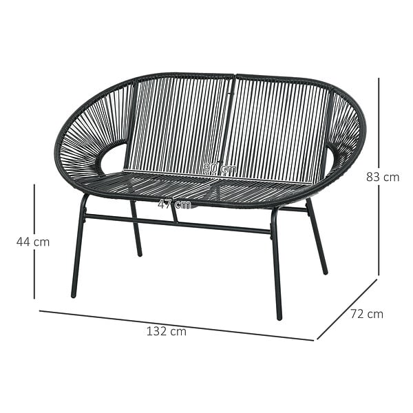 OUTSUNNY - Banc de jardin 2 places design Acapulco 2 coussins métal résine filaire noir - large