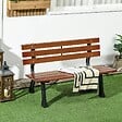 OUTSUNNY - Banc de jardin 2 places style rural chic assise dossier à lattes bois sapin lasuré châssis fonte alu noir - vignette