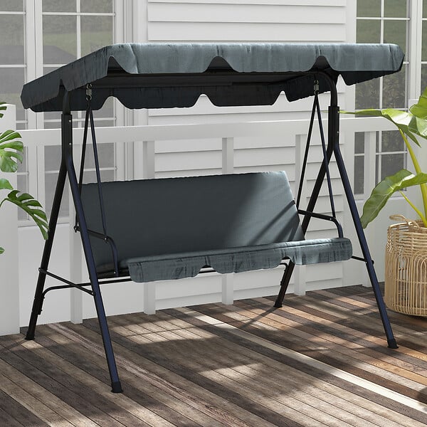OUTSUNNY - Balancelle de jardin 3 places toit réglable acier polyester gris - large