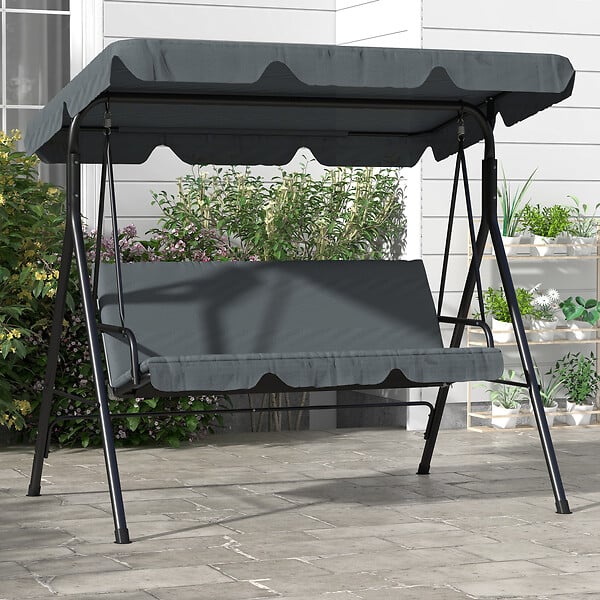 OUTSUNNY - Balancelle de jardin 3 places toit réglable acier polyester gris - large