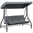 OUTSUNNY - Balancelle de jardin 3 places convertible matelas fourni gris métal noir - vignette