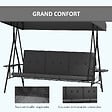 OUTSUNNY - Balancelle de jardin 3 places grand confort - toit réglable, 2 tablettes latérales, coussins - acier polyester anthracite - vignette