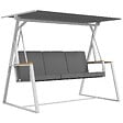 OUTSUNNY - Balancelle de jardin design 3 places toit inclinaison réglable matelas fourni acier blanc tissu gris foncé - vignette
