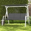 OUTSUNNY - Balancelle de jardin design 3 places toit inclinaison réglable matelas fourni acier blanc tissu gris foncé - vignette