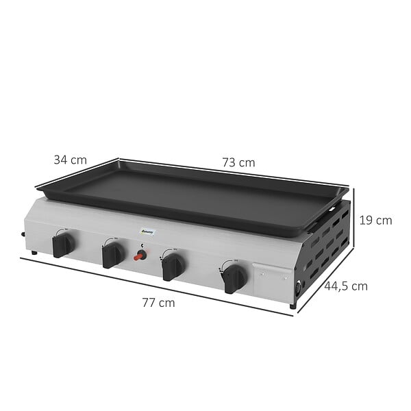 OUTSUNNY - Plancha gaz portable antiadhésive 4 brûleurs 9,6 kW surface cuisson 73L x 34l cm acier inox émaillé - large