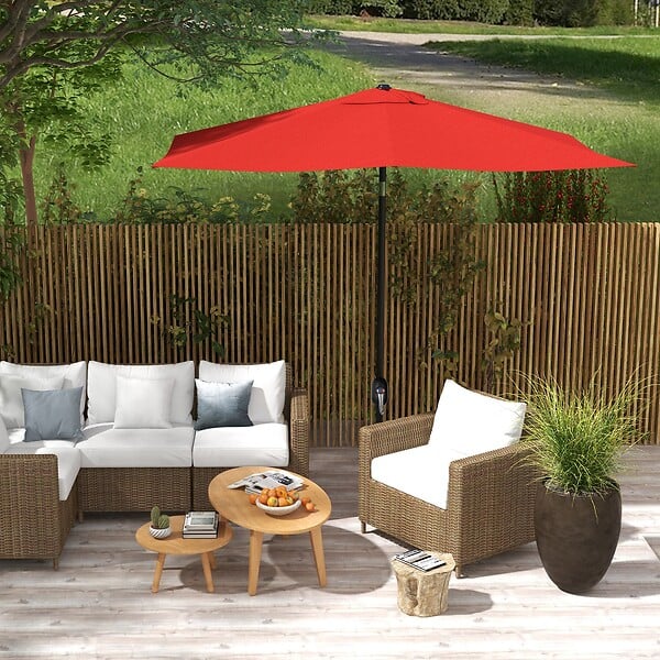 OUTSUNNY - Parasol rectangulaire inclinable de jardin avec manivelle métal polyester haute densité anti UV 50+ rouge - large