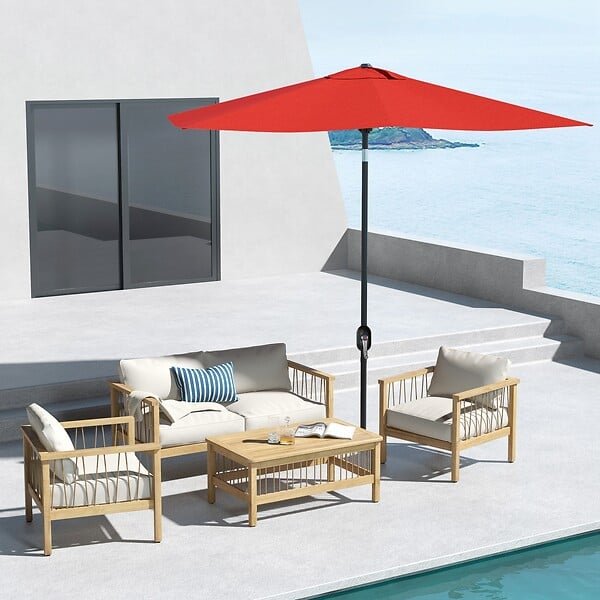 OUTSUNNY - Parasol rectangulaire inclinable de jardin avec manivelle métal polyester haute densité anti UV 50+ rouge - large