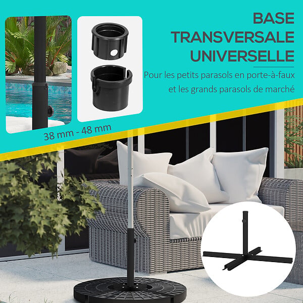 OUTSUNNY - Pied de parasol base de parasol support de parasol en croix dim. 100L x 100l x 75H cm métal époxy noir - large