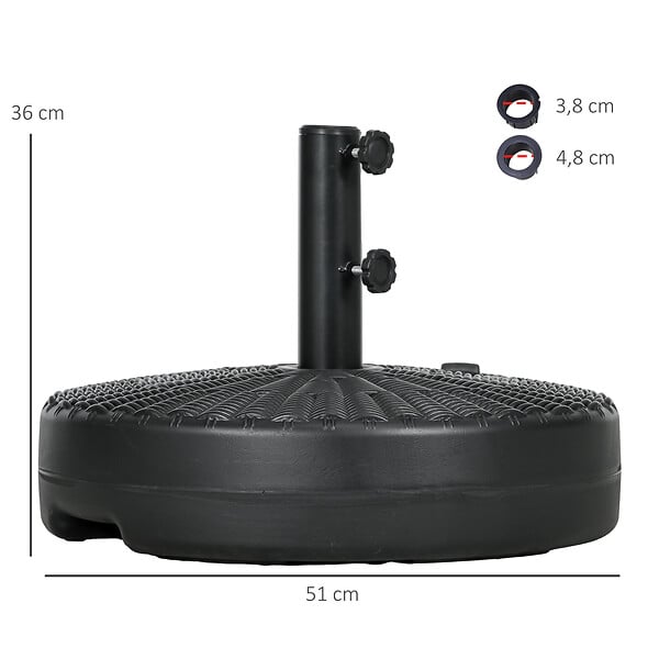 OUTSUNNY - Pied de parasol rond base de lestage Ø 51 x 36 cm HDPE aspect résine noir - large