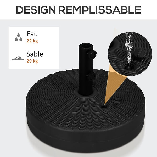 OUTSUNNY - Pied de parasol rond base de lestage Ø 51 x 36 cm HDPE aspect résine noir - large