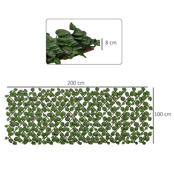 OUTSUNNY - Lot de 2 haies artificielles feuilles de radis - treillis extensibles - brise-vue canisse végétale feuillage réaliste 2L x 1H m PE marron vert - large