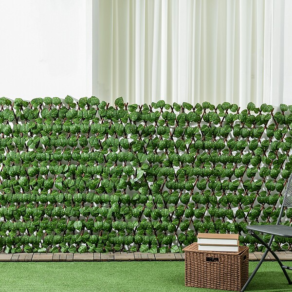 OUTSUNNY - Lot de 2 haies artificielles feuilles de radis - treillis extensibles - brise-vue canisse végétale feuillage réaliste 2L x 1H m PE marron vert - large