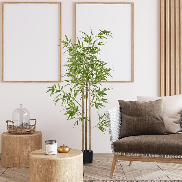 HOMCOM - Bambou artificiel 1,80H m - plante artificielle - 830 feuilles réalistes, vrais troncs - pot inclus - large