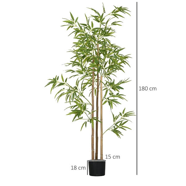 HOMCOM - Bambou artificiel 1,80H m - plante artificielle - 830 feuilles réalistes, vrais troncs - pot inclus - large