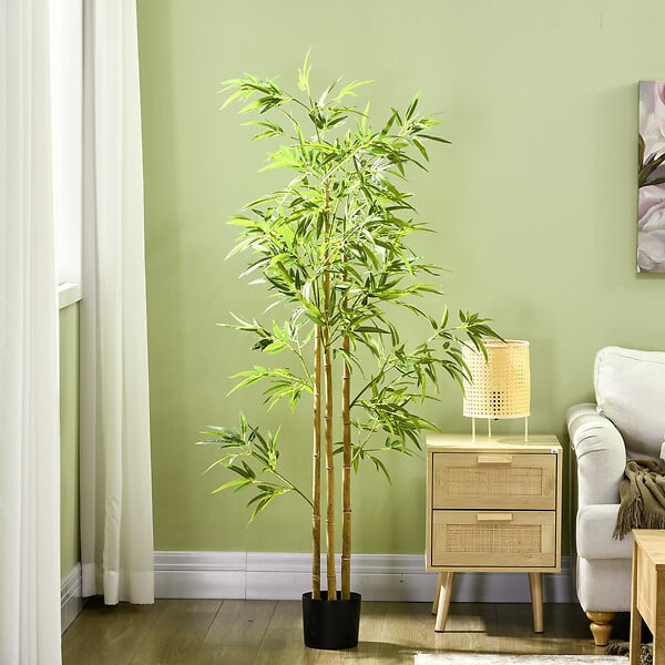 HOMCOM - Bambou artificiel 1,80H m - plante artificielle - 830 feuilles réalistes, vrais troncs - pot inclus - large
