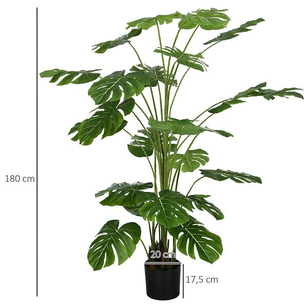 HOMCOM - Arbre artificiel plante artificielle Monstera H. 180 cm tronc branches lichen feuilles de tortue grand réalisme pot inclus - large
