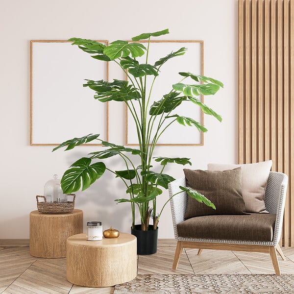HOMCOM - Arbre artificiel plante artificielle Monstera H. 180 cm tronc branches lichen feuilles de tortue grand réalisme pot inclus - large
