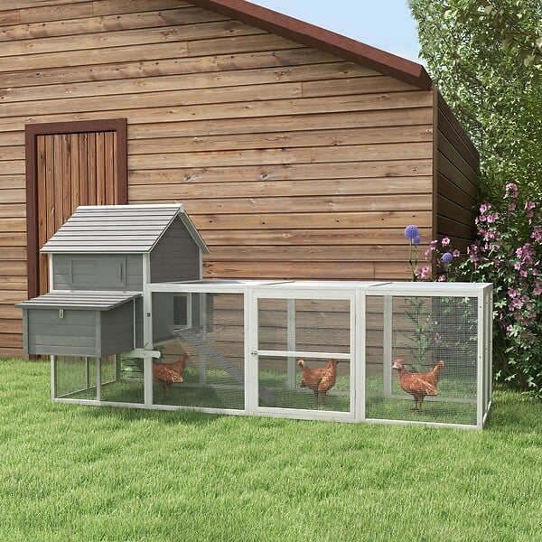 PAWHUT - Poulailler cottage cage à poules sur pied dim. 310L x 149l x 149H cm multi-équipement bois sapin gris - large
