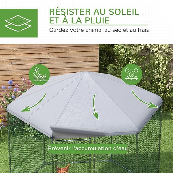 PAWHUT - Enclos poulailler chenil 5 m² - parc grillagé dim. 2,8L x 2,45l x 2,46H m - entièrement couvert - acier oxford gris - large