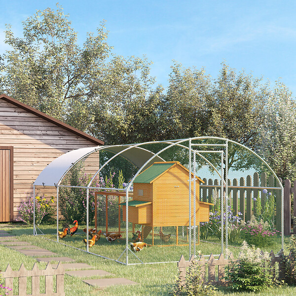 PAWHUT - Enclos poulailler chenil 15,96 m² - parc grillagé dim. 5,7L x 2,8l x 1,97H m - espace couvert - acier galvanisé - large