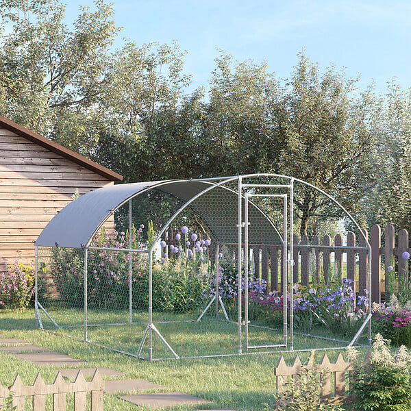 PAWHUT - Enclos poulailler chenil 10,64 m² - parc grillagé dim. 3,8L x 2,8l x 1,97H m - espace couvert - acier galvanisé - large