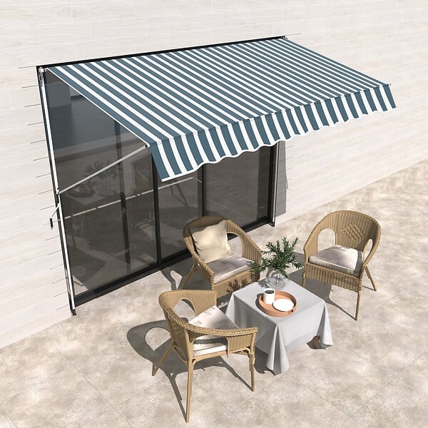 OUTSUNNY - Store banne manuel rétractable 3L x 1,5l m inclinaison et hauteur réglable installation rapide métal alu polyester anti-UV vert blanc rayé - large