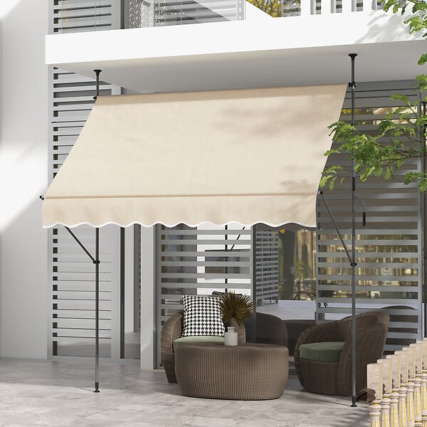 OUTSUNNY - Store banne autoportant manuel rétractable 2,5L x 1,2l x 2,1-3H m inclinaison réglable métal alu polyester sable - large