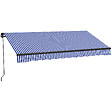 OUTSUNNY - Store banne manuel rétractable inclinaison réglable manivelle alu polyester anti-UV bleu blanc - vignette