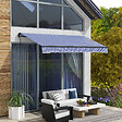 OUTSUNNY - Store banne manuel rétractable inclinaison réglable manivelle alu polyester anti-UV bleu blanc - vignette
