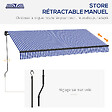 OUTSUNNY - Store banne manuel rétractable inclinaison réglable manivelle alu polyester anti-UV bleu blanc - vignette