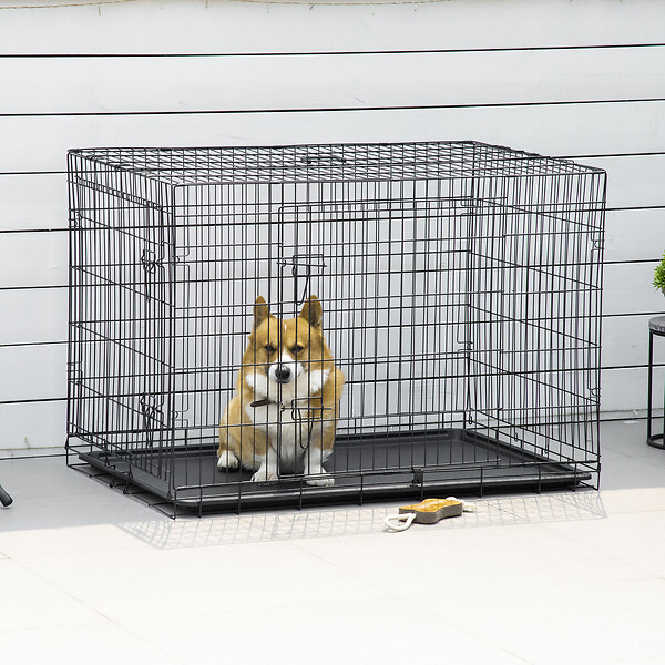 PAWHUT - Cage caisse de transport pliante pour chien en métal noir 106 x 71 x 76 cm - large