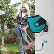 DURHAND - Dévidoir mural enrouleur automatique pivotant 180Â° tuyau 15 + 1,5 m avec lance arrosage support mural intégré turquoise noir - vignette