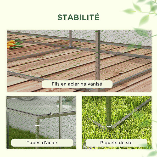 PAWHUT - Cage parc enclos poulailler dim. 2,96L x 1l x 0,8H m - espace couvert - ouverture toit verrouillable - acier gris vert - large