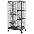 PAWHUT - Cage pour petits animaux roulante 5 rampes 5 plateformes gamelle distributeur eau plateau amovible métal PP noir - vignette