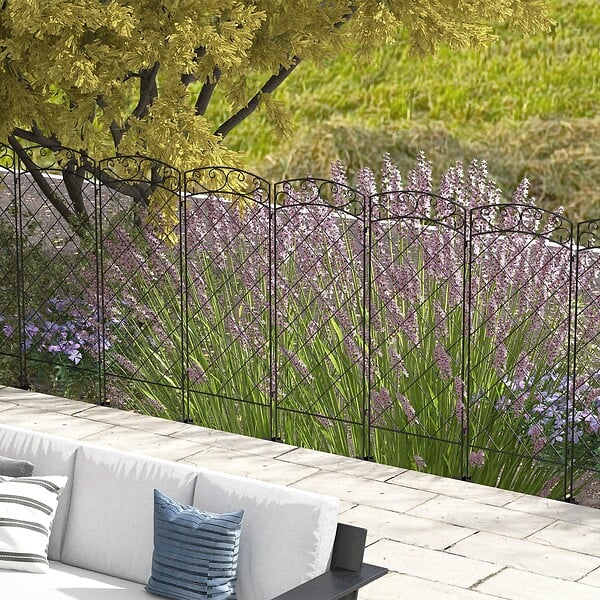OUTSUNNY - Lot de 7 clôtures de jardin décoratives en métal avec ornements - dim. totales 344L x 110H cm - noir - large
