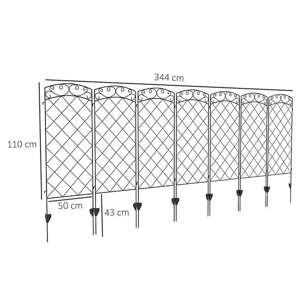 OUTSUNNY - Lot de 7 clôtures de jardin décoratives en métal avec ornements - dim. totales 344L x 110H cm - noir - large