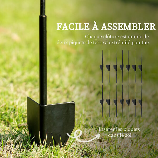 OUTSUNNY - Lot de 7 clôtures de jardin décoratives en métal avec ornements - dim. totales 344L x 110H cm - noir - large