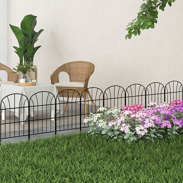 OUTSUNNY - Lot de 8 clôtures de jardin décoratives avec ornements métal noir - large