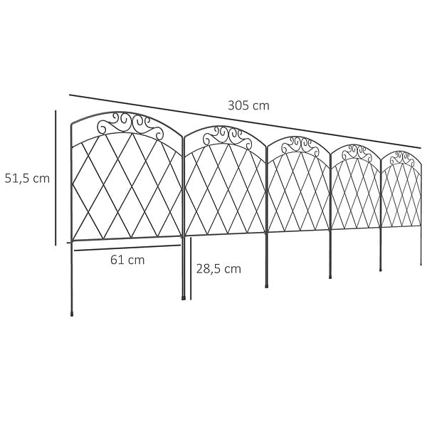 OUTSUNNY - Lot de 5 clôtures de jardin décoratives avec ornements métal noir - large