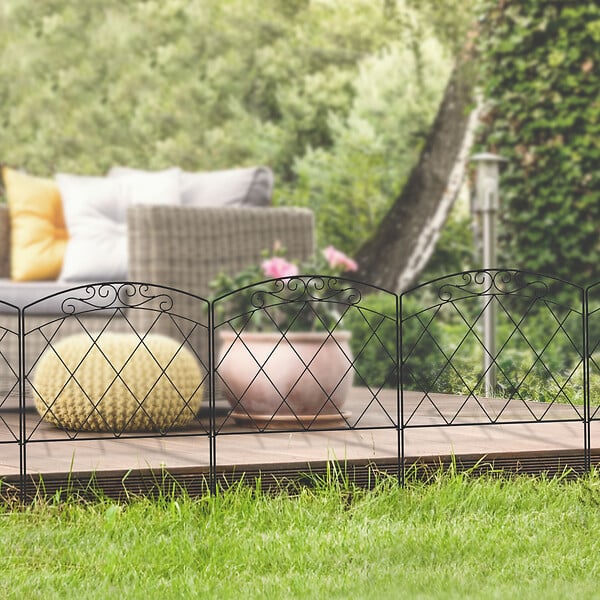 OUTSUNNY - Lot de 5 clôtures de jardin décoratives avec ornements métal noir - large