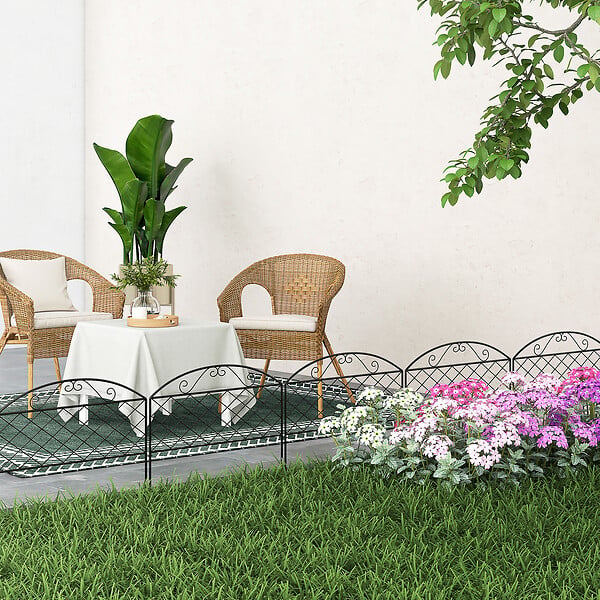 OUTSUNNY - Lot de 5 clôtures de jardin décoratives avec ornements métal noir - large