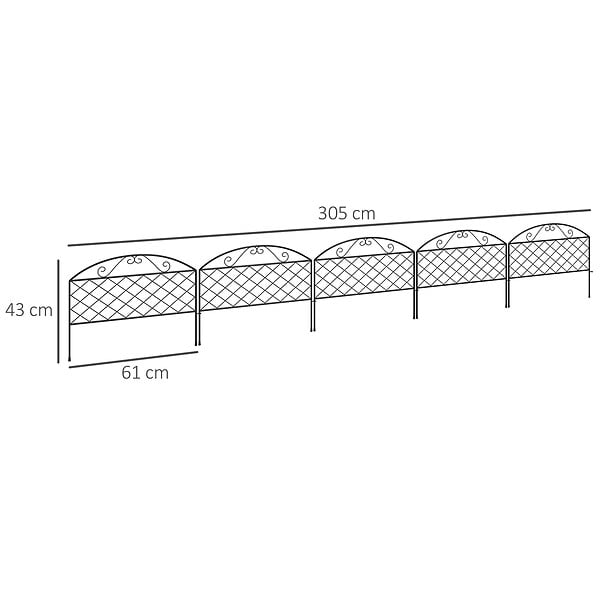 OUTSUNNY - Lot de 5 clôtures de jardin décoratives avec ornements métal noir - large