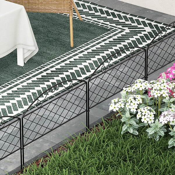 OUTSUNNY - Lot de 5 clôtures de jardin décoratives avec ornements métal noir - large