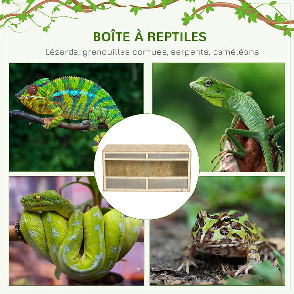 PAWHUT - Terrarium - vivarium reptiles - 2 portes coulissantes verre trempé - parois frontales maillées - métal OSB - large