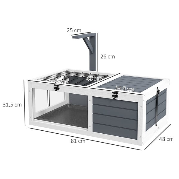 PAWHUT - Maison enclos cage pour petit animal tortue avec 2 espaces bois gris - large