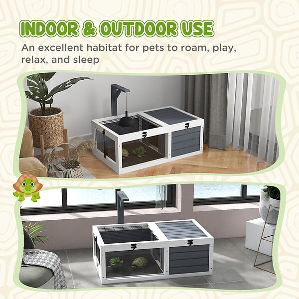 PAWHUT - Maison enclos cage pour petit animal tortue avec 2 espaces bois gris - large