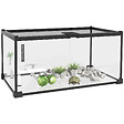PAWHUT - Terrarium en verre - vivarium reptiles & batraciens - habitat tortue - couvercle grillagé coulissant verrouillable - accessoires, thermomètre inclus - métal noir verre - vignette