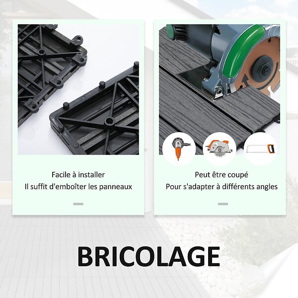 OUTSUNNY - Caillebotis - dalles terrasse - lot de 11 - clipsables, installation très simple - lamelles composite aspect bois gris - large